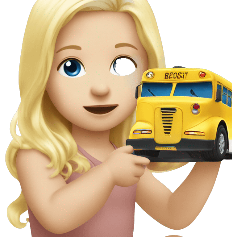 Baby Blonde hair blue eye baby playing with small toy bus emoji