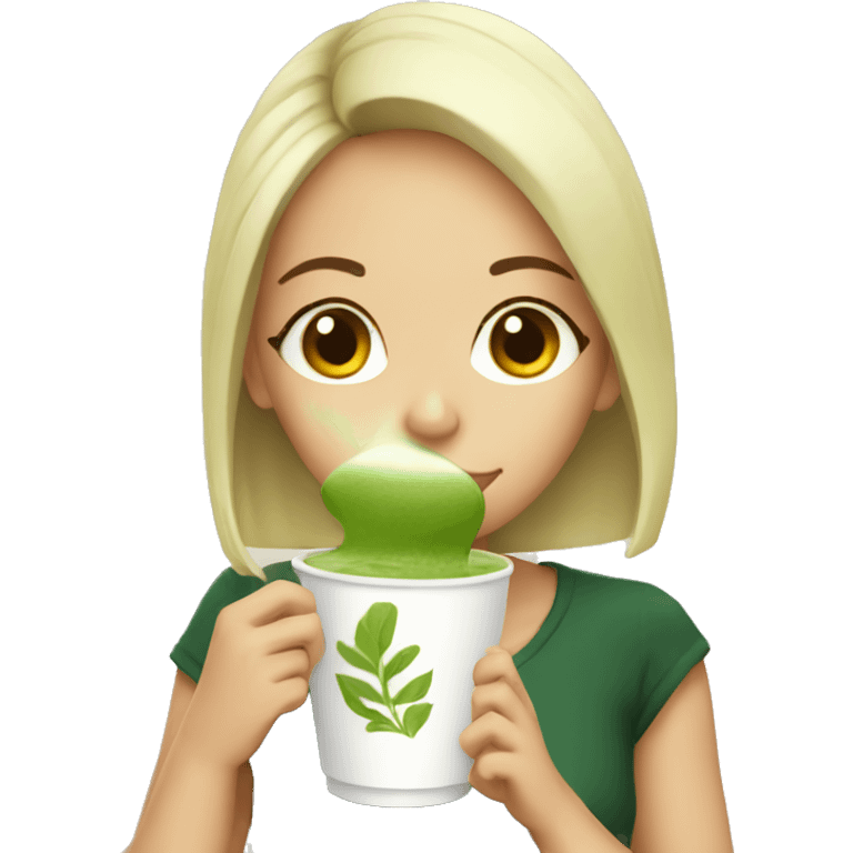 A girl drinking matcha latte emoji