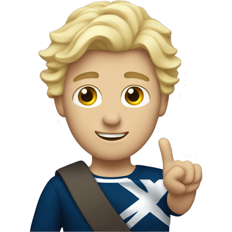 Male with blonde hair waving hand to say hello with a Scotland emoji