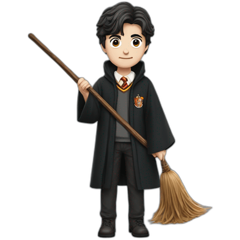 Harry Potter montado en una escoba emoji