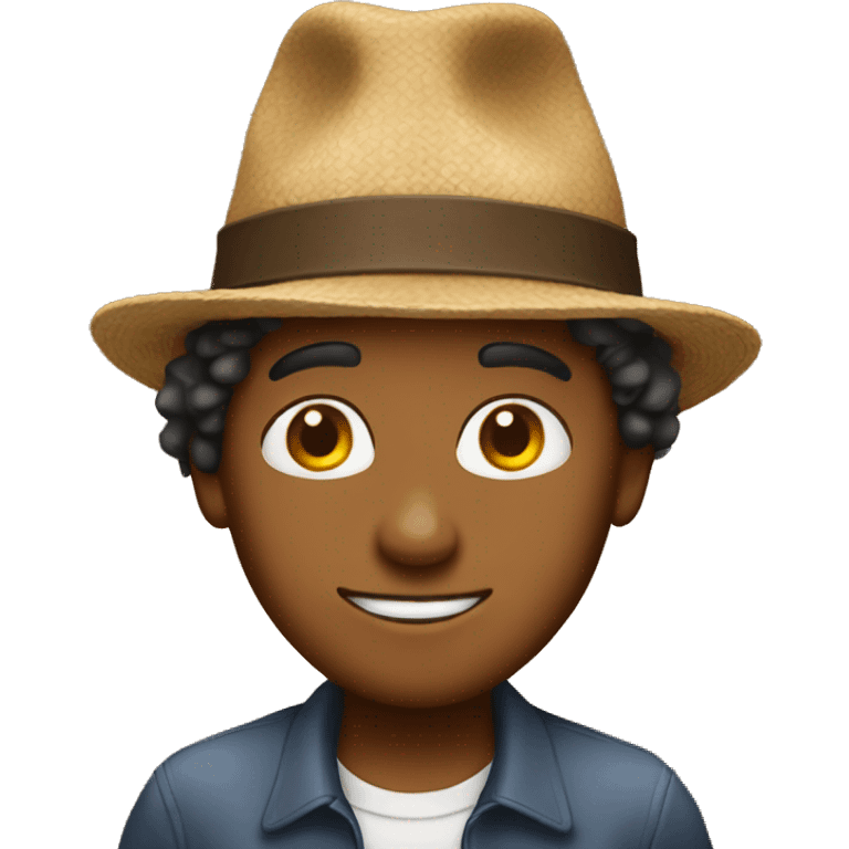 brown boy with very very silly hat emoji