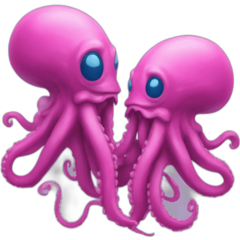 a blue kraken kissing an another pink kraken emoji