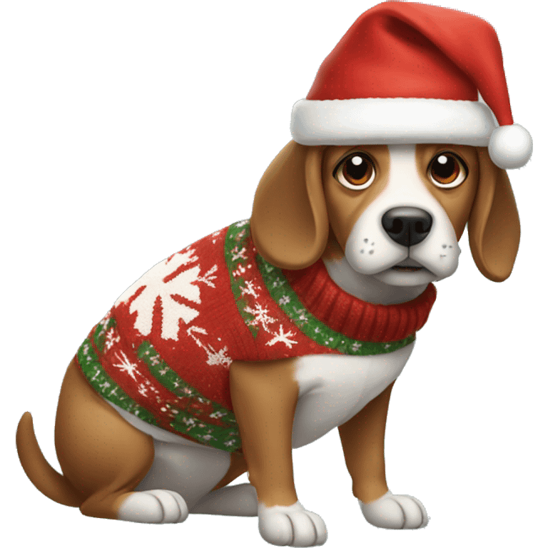 dog with christmas hat and sweater emoji