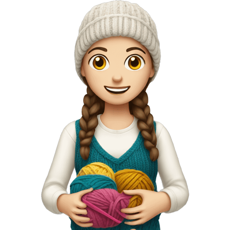 White brunette girl knitting emoji