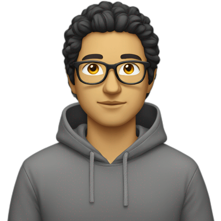 White man with yellow tinted glasses and black hair in a gray hoodie emoji