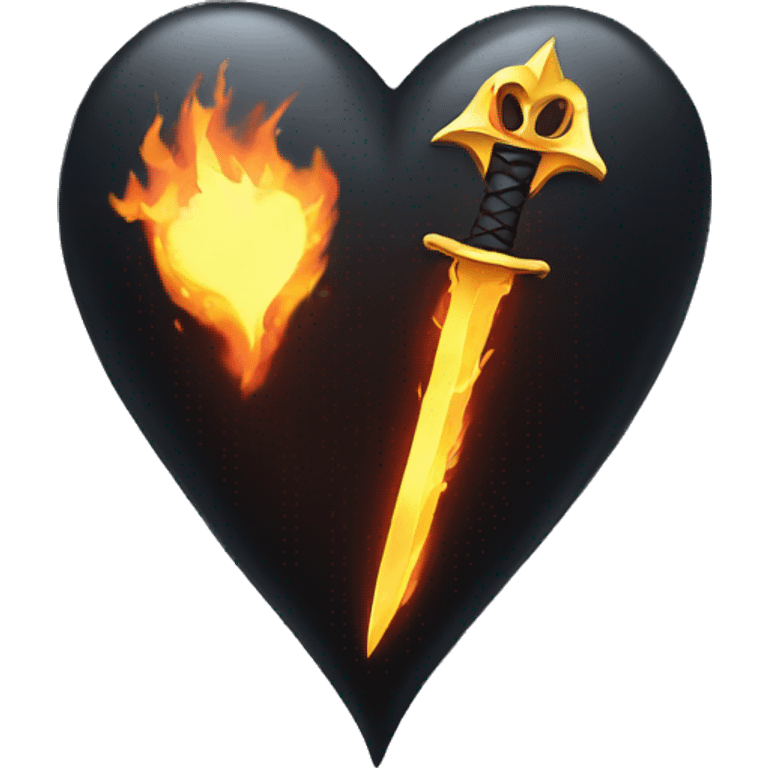 a black heart with fire sword in it  emoji