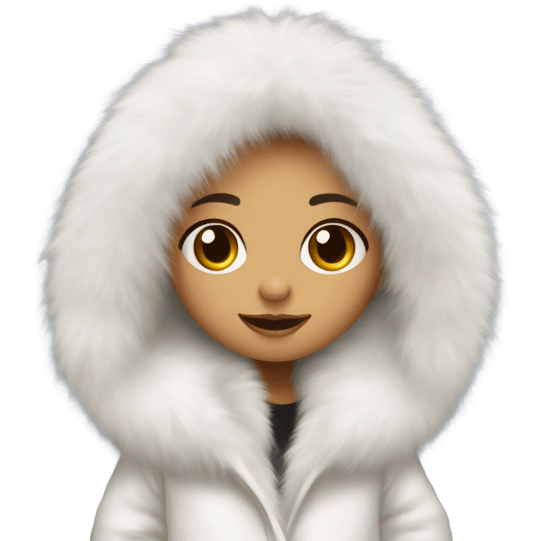 Girl in a extremely big fluffy oversized white fur coat with hood on. The fur is real and it’s very obvious big and fluffy  emoji