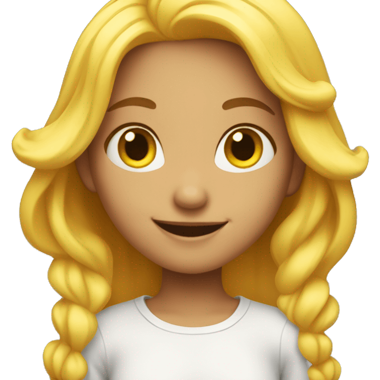 A girl with yellow hair shows smiling emoji