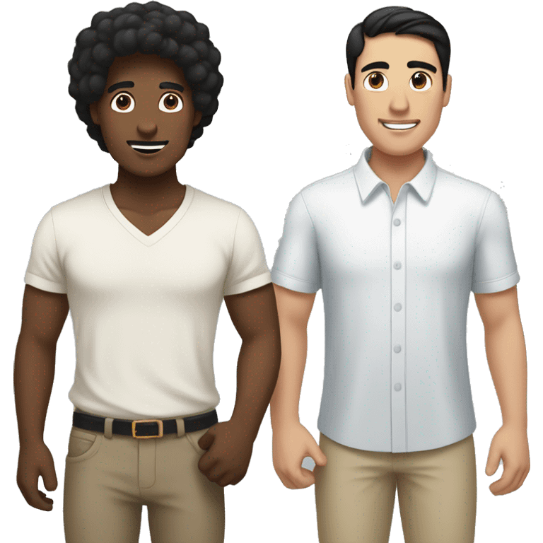 Tan man with black hair holding hands with white man with dark hair emoji