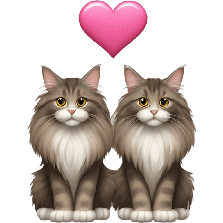 Two Maine coons together with a love heart  emoji