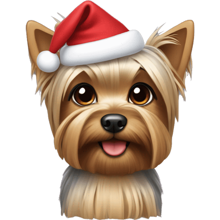 Yorkshire Terrier with a bit shorter hair wearing a Christmas outfit emoji