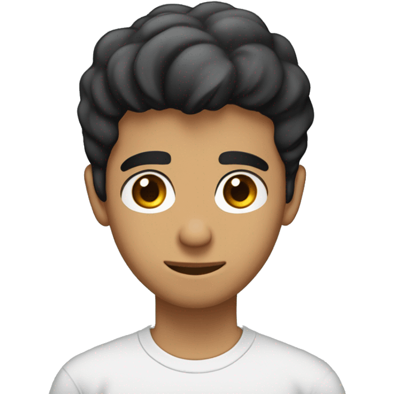 A 22 year old, Middle Eastern man, with short black hair, with none facial hair,   with brown eyes wearing a t-shirt. emoji