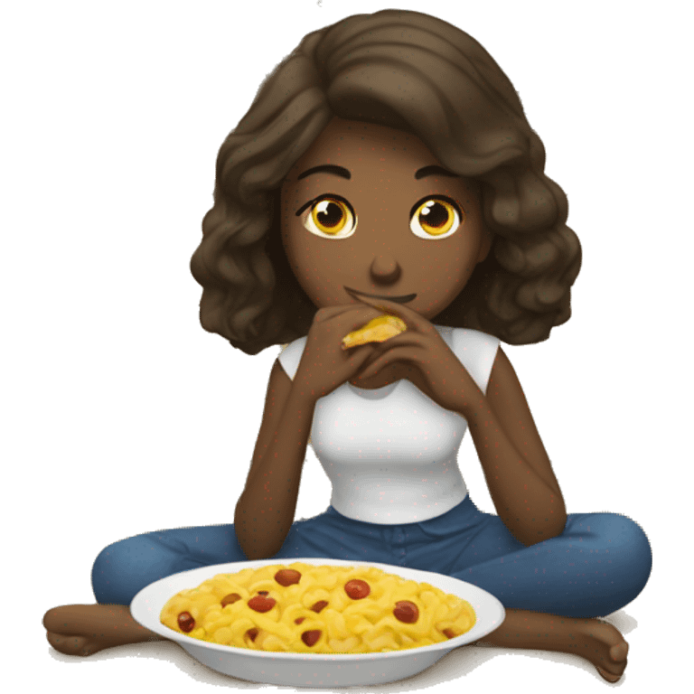 Girl laying down eating emoji