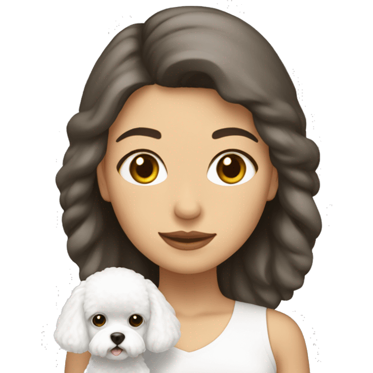 mujer pelo largo con y perro bichon blanco emoji