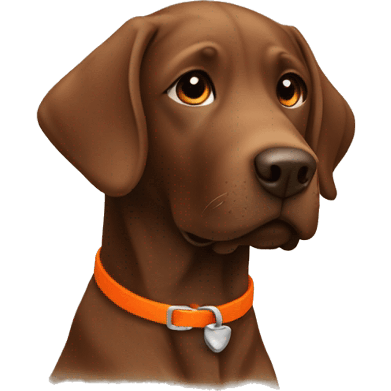 Brown Labrador retriever with orange collar emoji