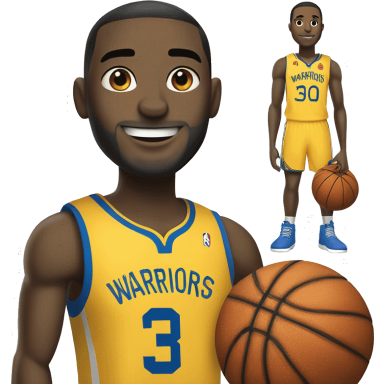 A basketball player with a blue and yellow jersey that says warriors and has the number 30 on it standing by a Lamborghini  emoji