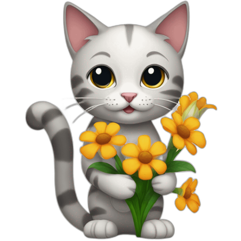 cat standing with flower in his hands emoji