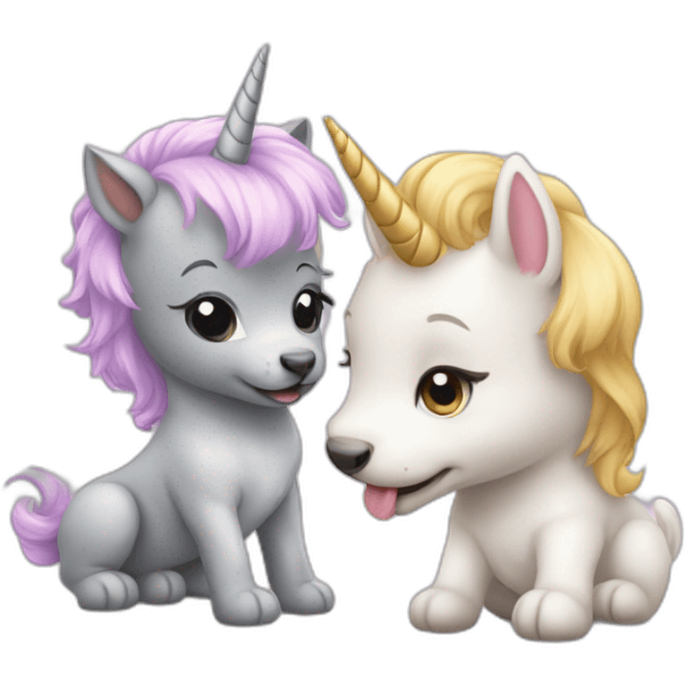 Baby unicorn and puppy playing emoji