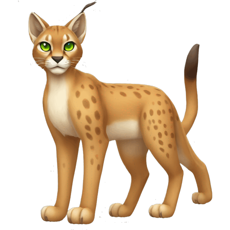 Beige Lynx-Caracal-Pokémon-hybrid with orange points with spots, green eyes brown toes, and short tail, full body emoji