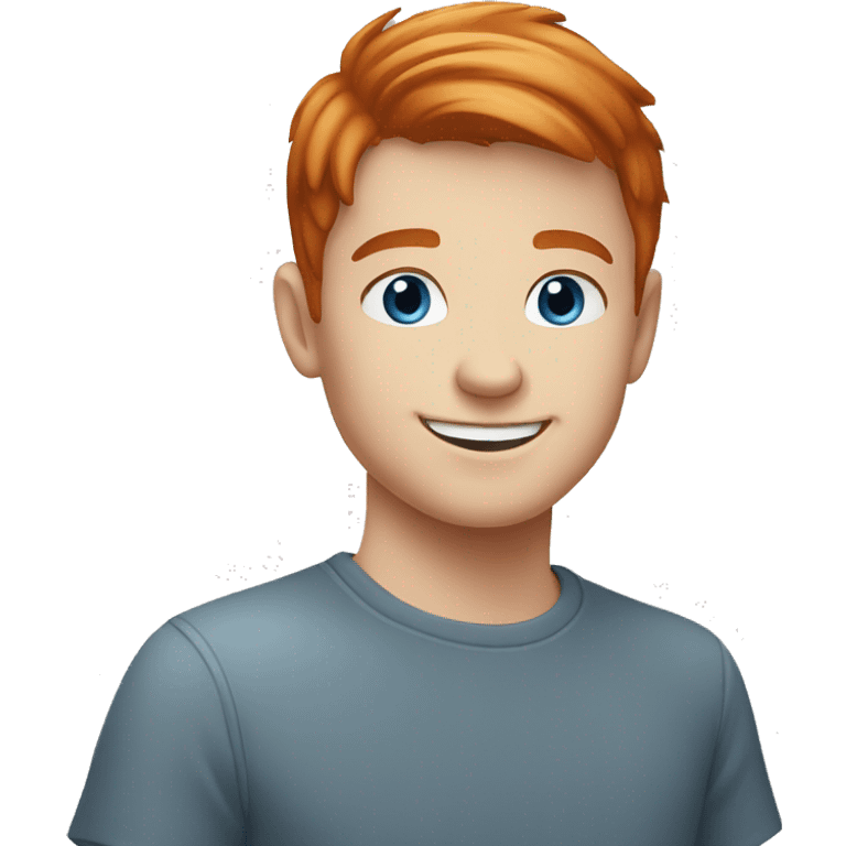 young guy smiling with blue eyes and short straight Redhead  hair emoji