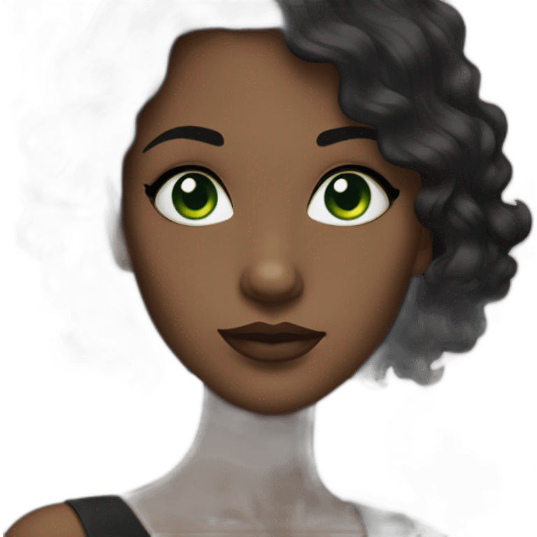 Woman with green eyes and black wavy hair wearing a black dress emoji