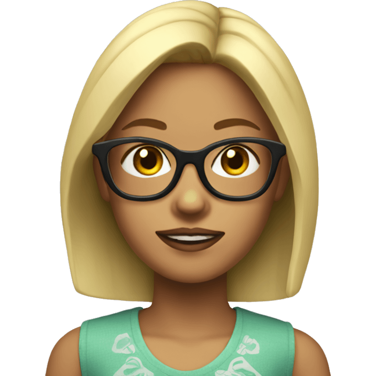 a blonde girl with glasses with a sims symbol above head emoji