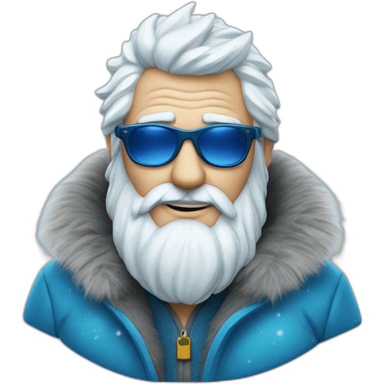 cool Father Frost in sunglasses glasses in a blue fur coat emoji