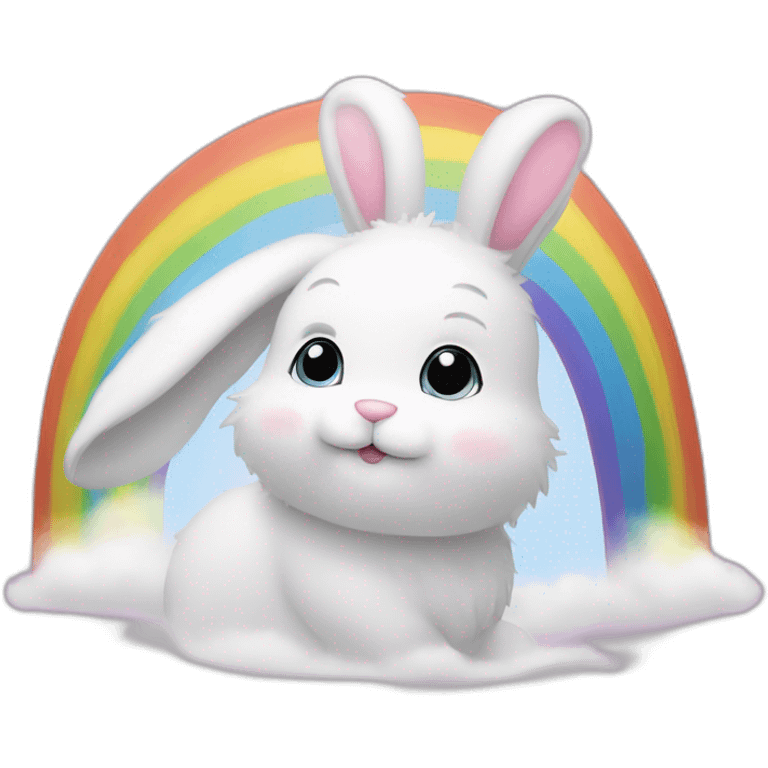 Fluffy bunny on a rainbow emoji