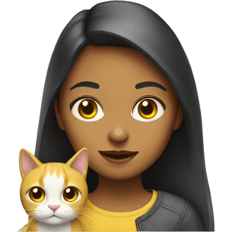 A girl with yellow-white cat emoji