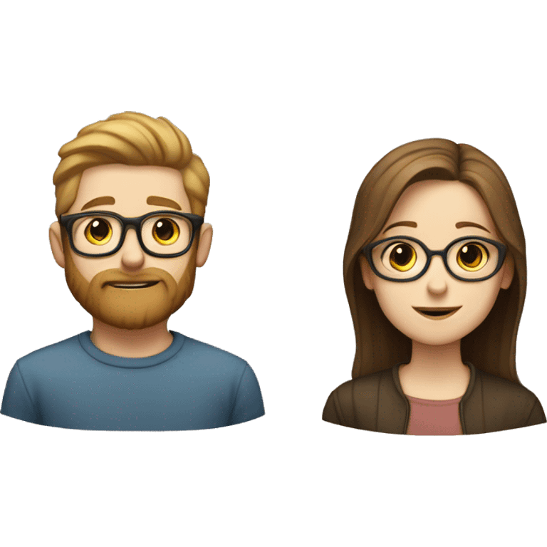 Pale boy with glasses and beard and a pale girl with brown hair brown eyes no glasses emoji