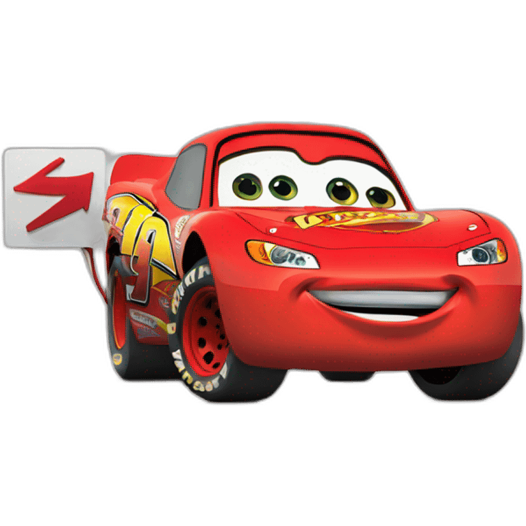 Lightning McQueen holding a sign that says simp emoji