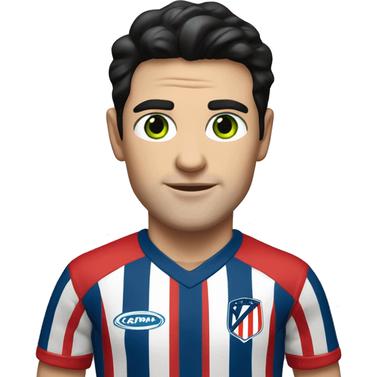 White man with green eyes and black hair Altético de madrid shirt emoji