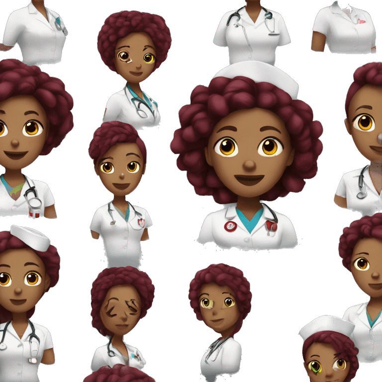 Brown skin girl  nurse with  burgundy dreadlocks  emoji