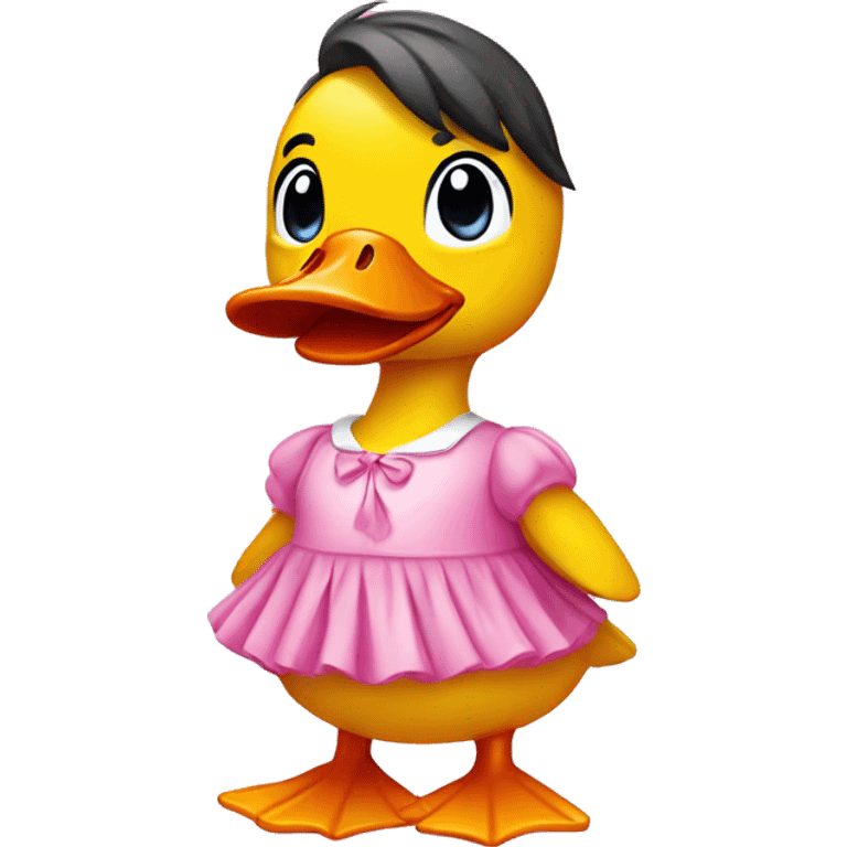 plastic duck wearing pink dress emoji