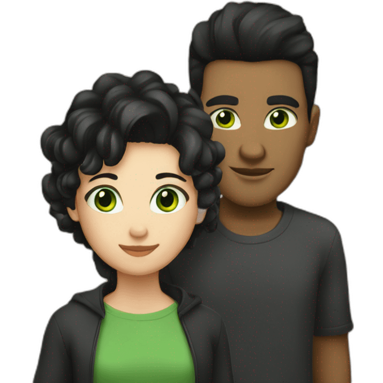 Girl with black hair and green eyes with tall men with brown short hair emoji