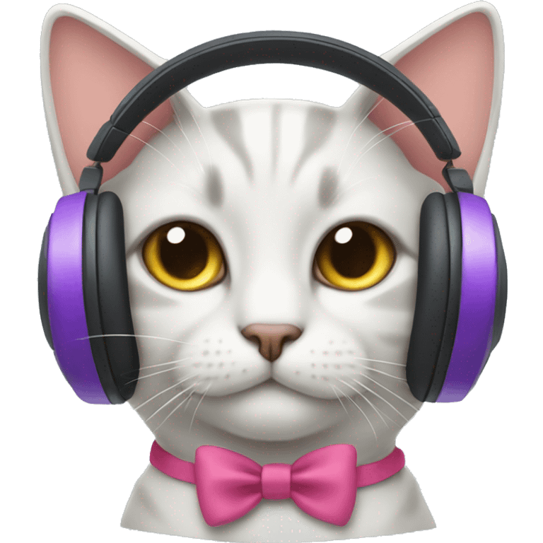 Cat wearing headphones with bows on them emoji