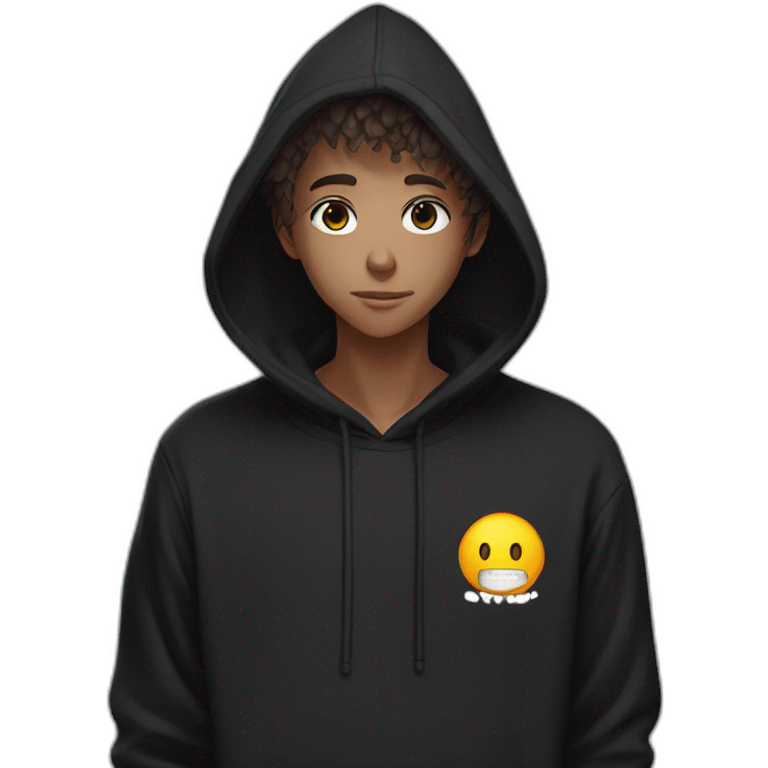 anime character in black hoodie back hairs ai guru written on his shirt emoji