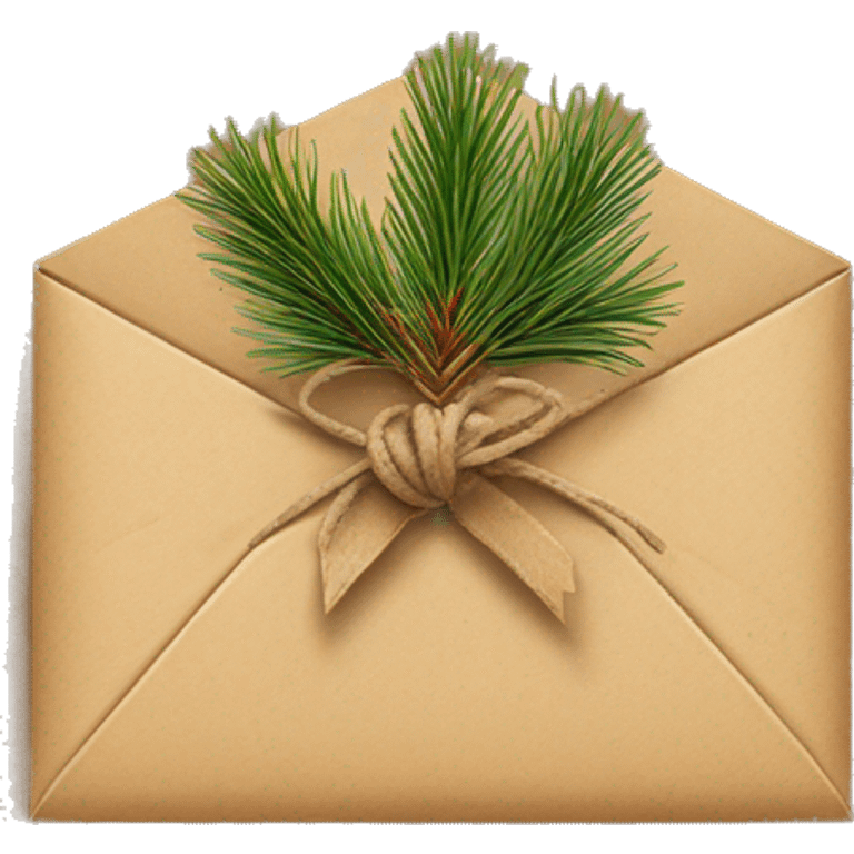 Light brown envelope wrapped in twine with pine under the bow emoji