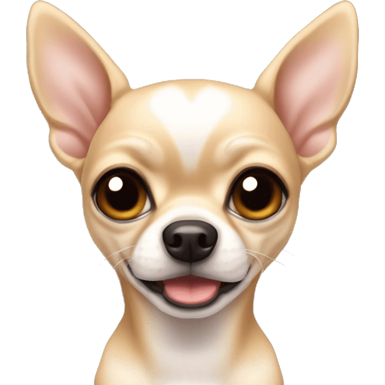 A large female chihuahua with beige-white coloring, with large erect ears, large eyes with a large black shiny pupil emoji