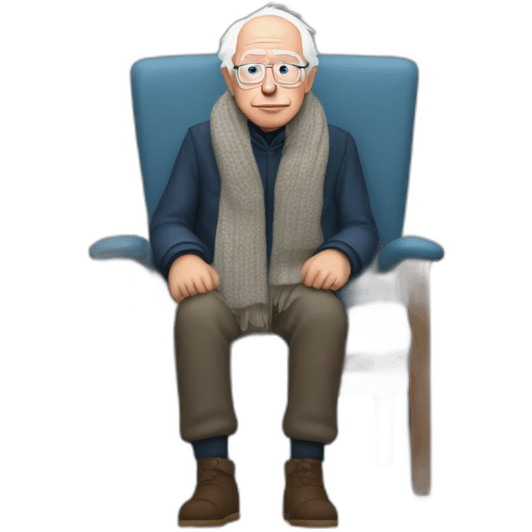 Bernie sanders sitting on chair having cold wearing a scarf emoji