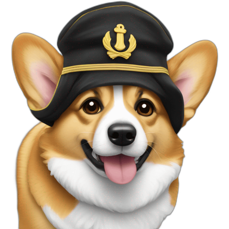 Corgi negro con gorro de capitan emoji