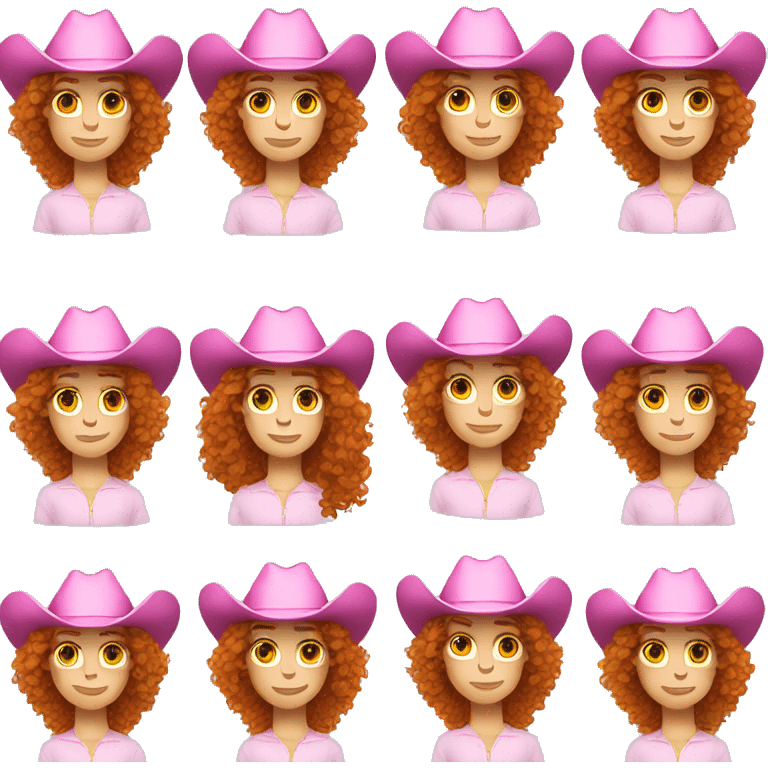 Ginger long curly hair white girl with pink cowboy hat emoji