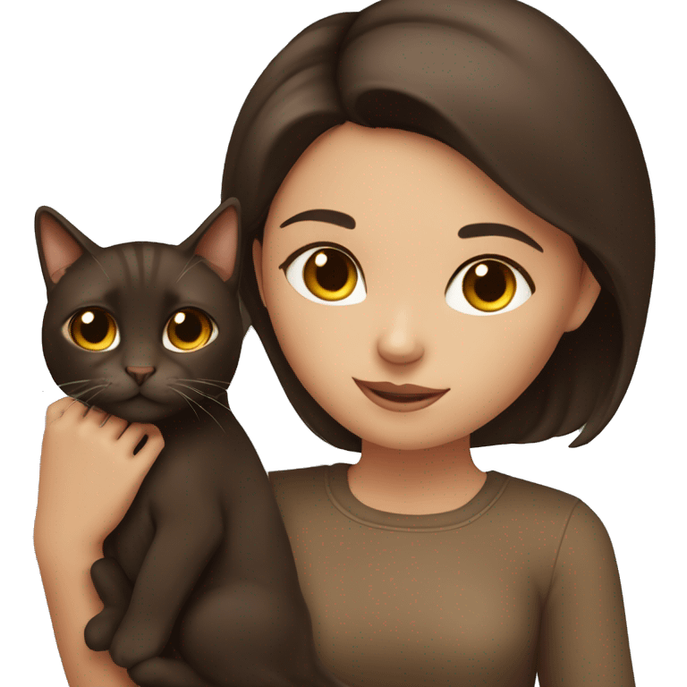 Dark brown hair girl with her brown cat  emoji