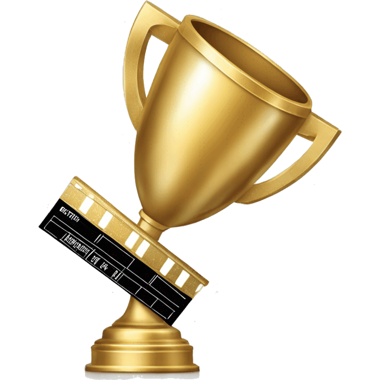 "Create a sleek emoji of a golden trophy with a film reel or clapperboard, symbolizing 'Critic's Choice.' Add subtle sparkles for a touch of prestige and elegance, representing excellence in movies." emoji