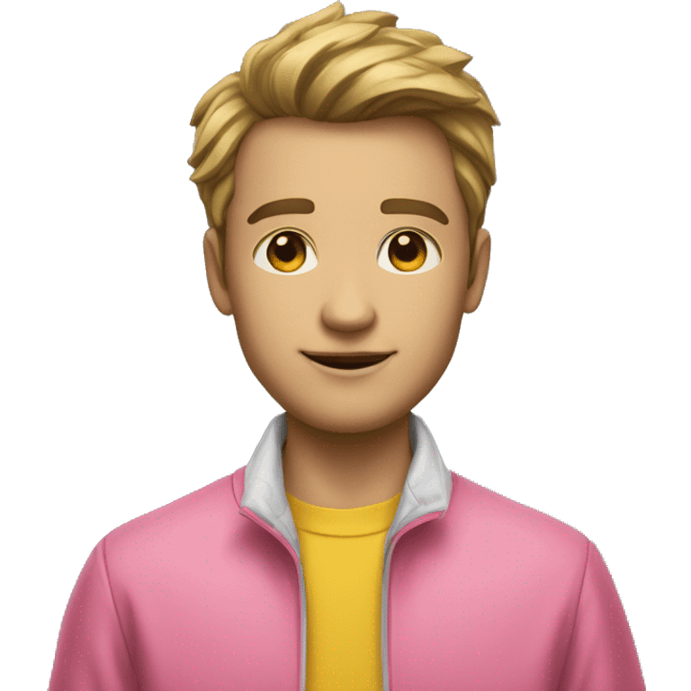 Preppy Guy in yellow rain jacket and pink collared shirt underneath emoji