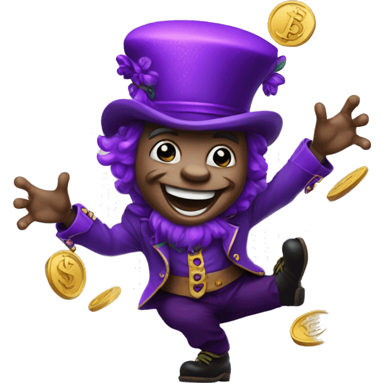 Purple leprechaun dancing on coins emoji