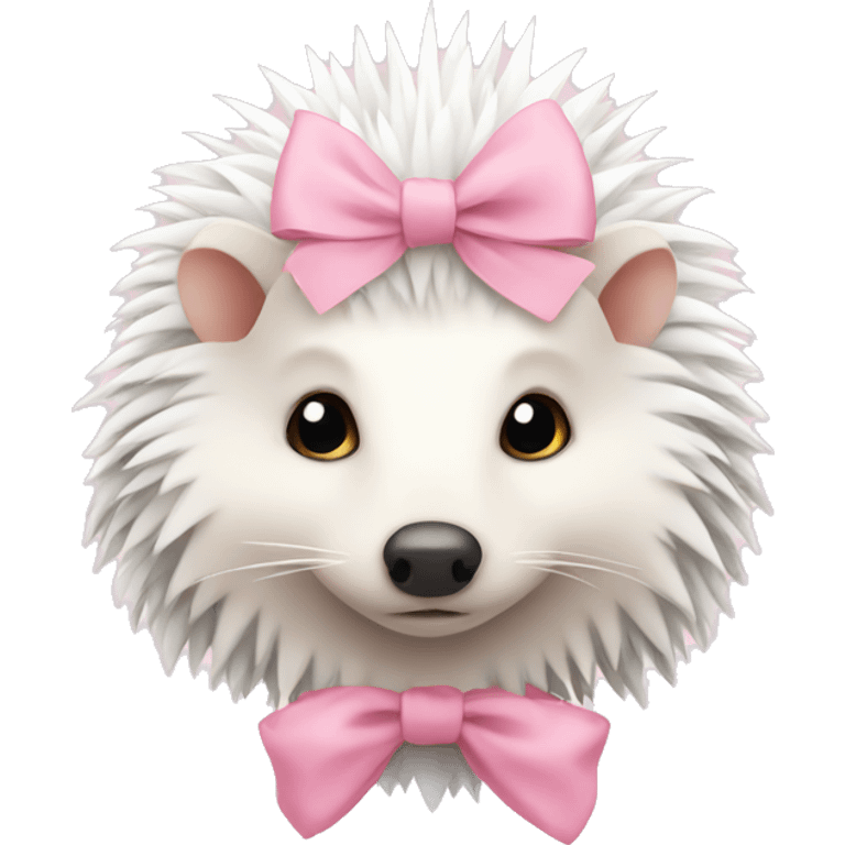 White hedgehog with pastel pink bow emoji