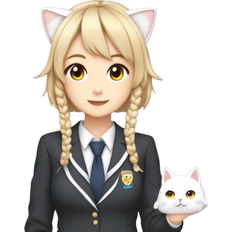 Cute anime girl with cat ears, sparkly eyes and school uniform emoji