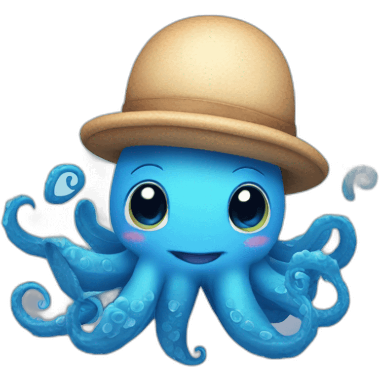 cute blue kraken with adorable face with many hearts around emoji