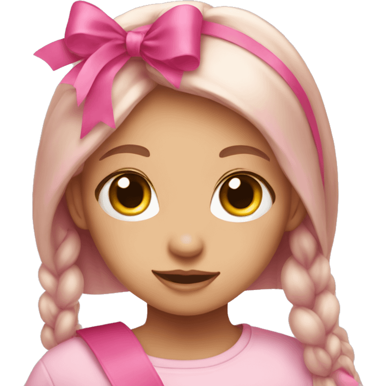 Girl with cute pink ribbon emoji